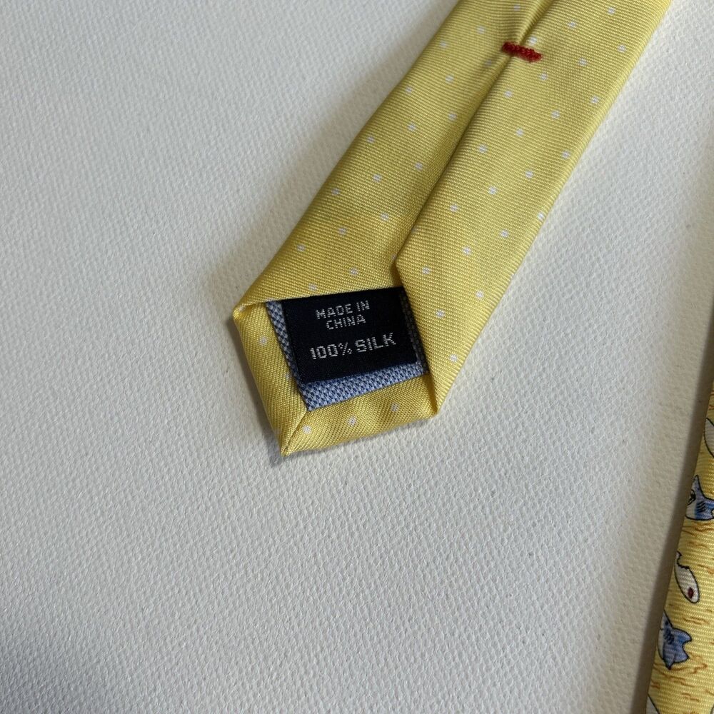 Sharks & Surfboards Silk Necktie Yellow Blue Tommy Hilfiger Funny Beach Coastal - Picture 4 of 9